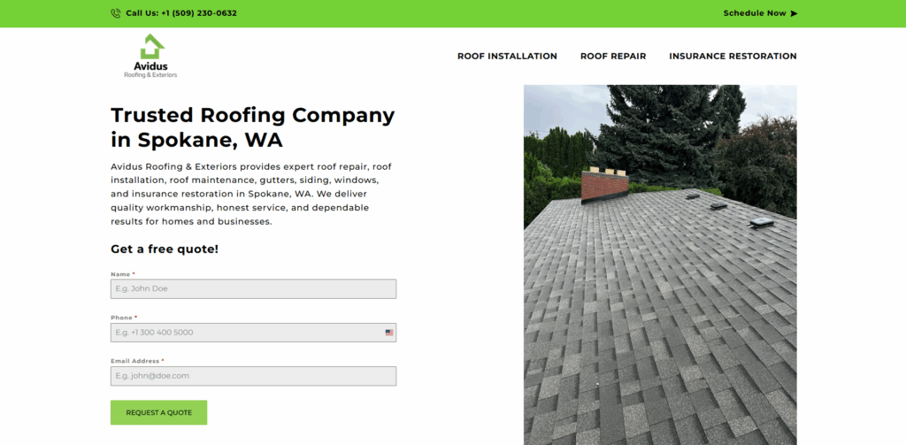 Avidus Roofing & Exteriors website design