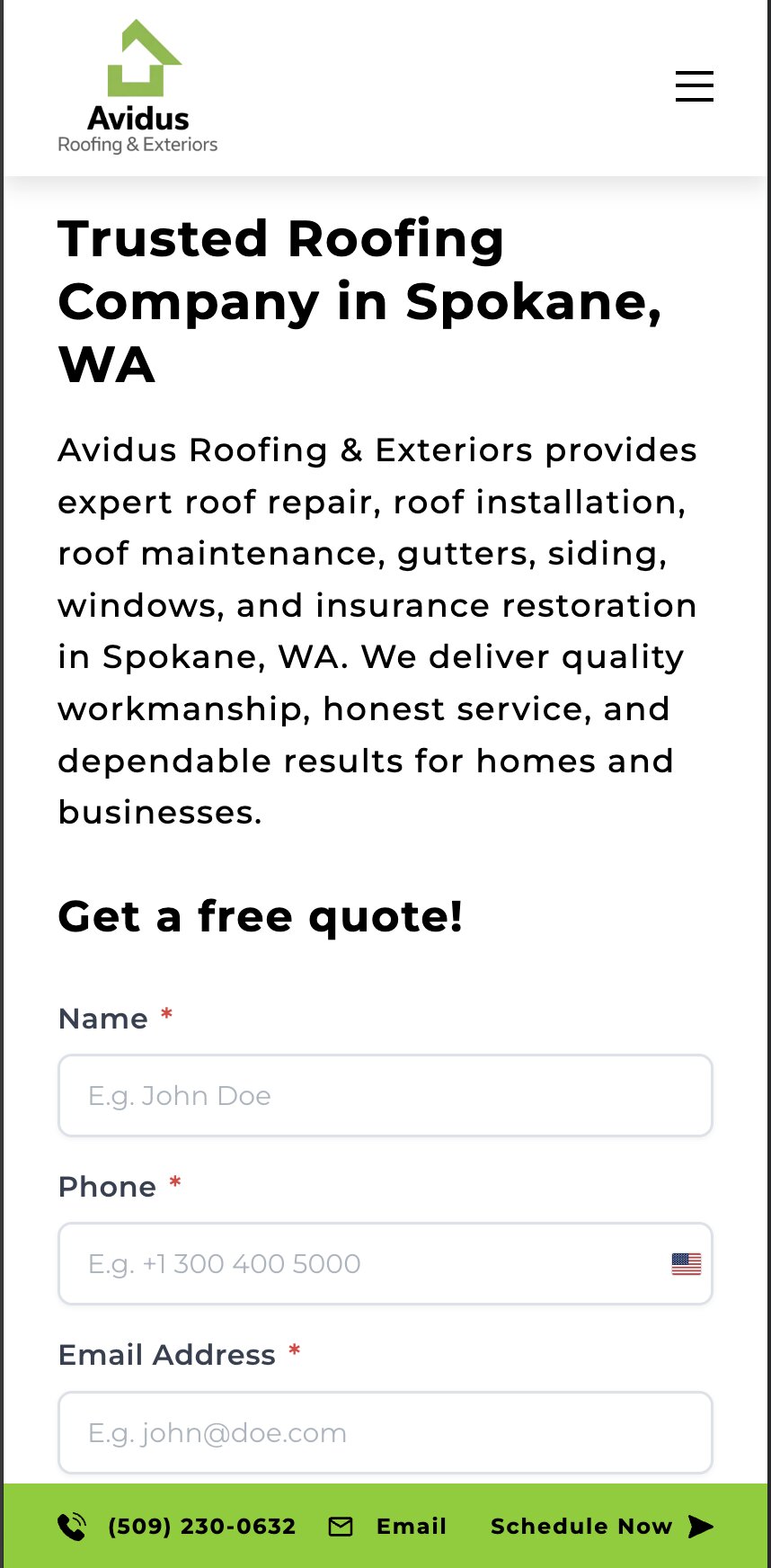 Avidus Roofing & Exteriors — live site
