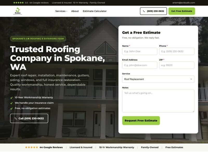 Website we built for Avidus Roofing