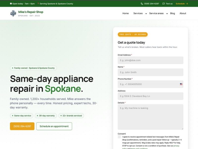 Website we built for Mike's Repair